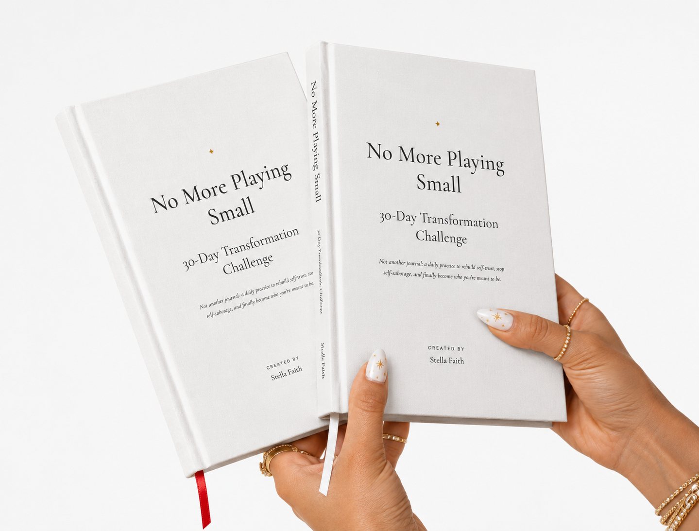 The workbook held in hands